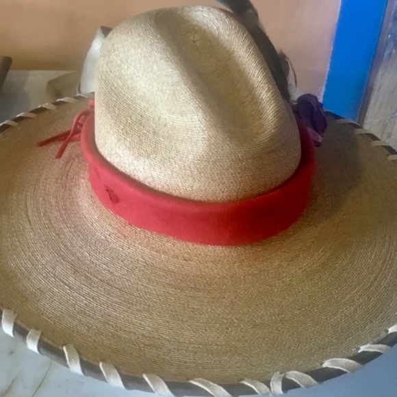 Vintage style cowgirl summer riding hat red suede wild bird chamois laced